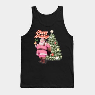 Retro Vintage Pink Santa Claus | Happy Holidays Tank Top